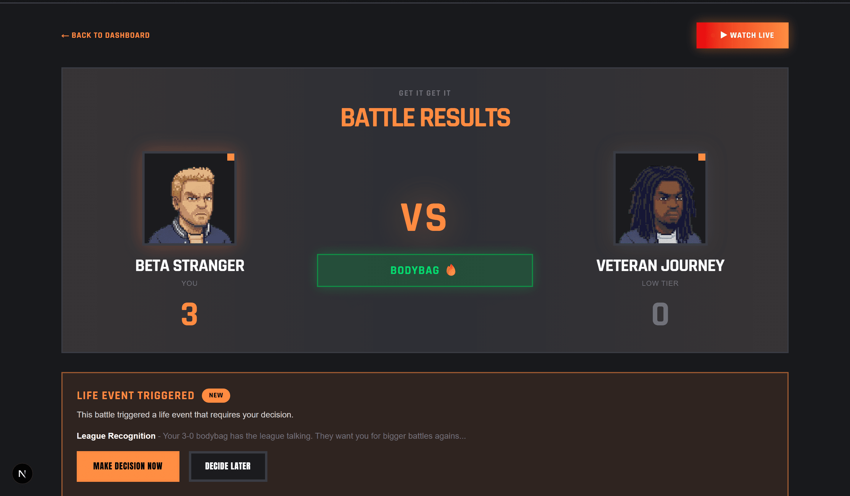 BATTLE RESULTS